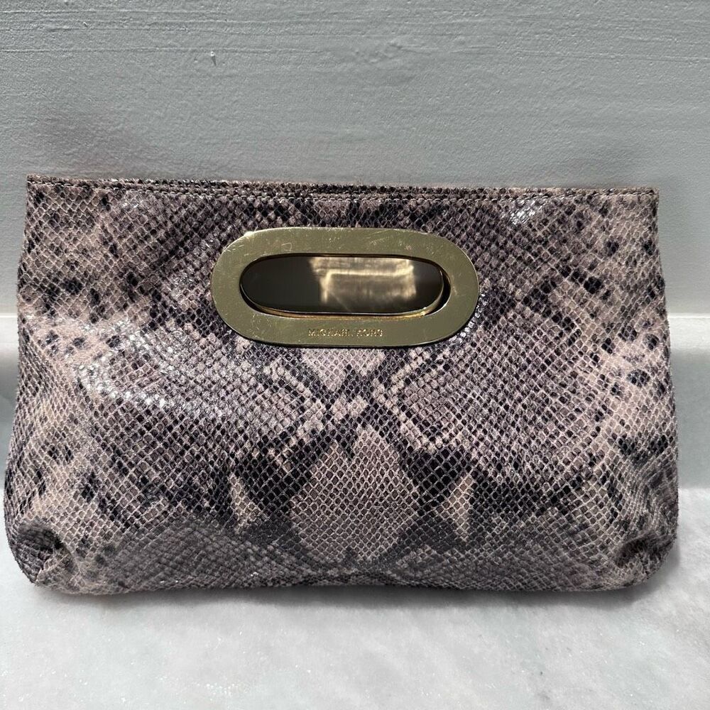 Michael Kors Snakeskin Python Embossed Leather Berkley Clutch Handbag Purse